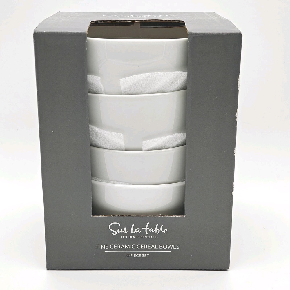 Sur La Table Fine Ceramic Cereal Bowls 4-Pack 5.75" Kitchen Essentials White